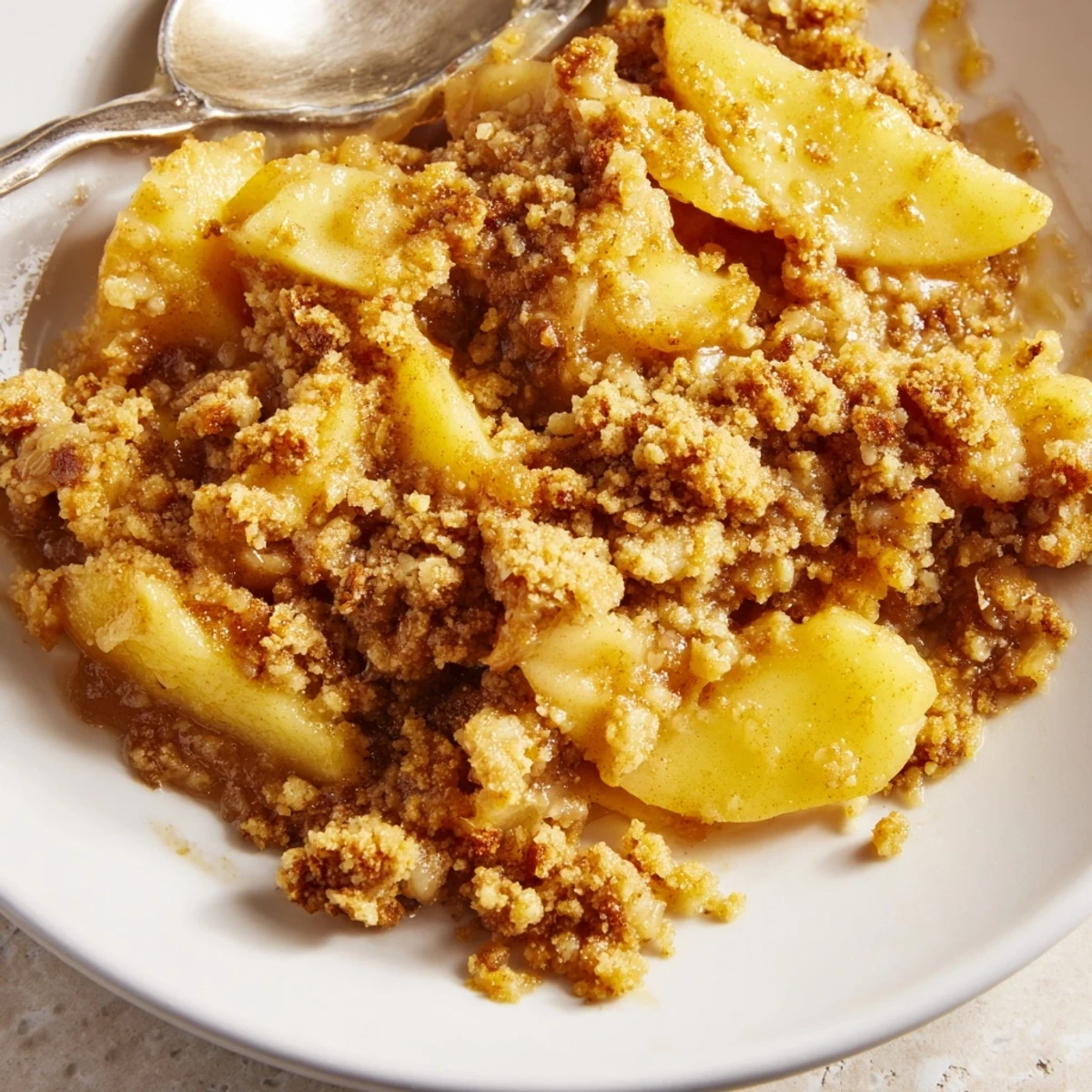 Warmer Apfel-Zimt-Crumble, ideal für gemütliche Abende und gesellige Zusammenkünfte mit Freunden.